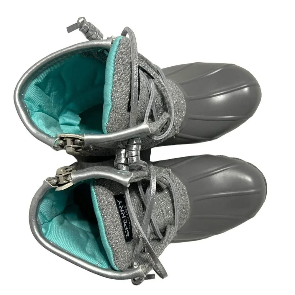 NEW Sperry 9M Sparkly Grey & Aqua Saltwater Boots